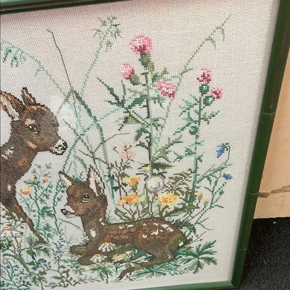 Nature-Inspired Green Framed Deer Embroidery Art - Picture 8 of 9